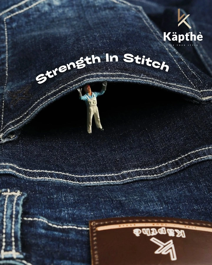 Denim & Jeans Brands creative ad: Miniature worker reinforces stitch strength