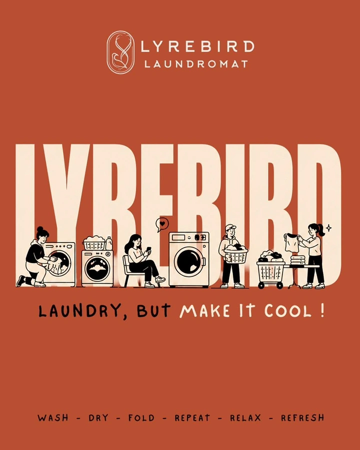Laundry & Dry Cleaning creative ad: Laundry scenes illustrated inside bold wordmark