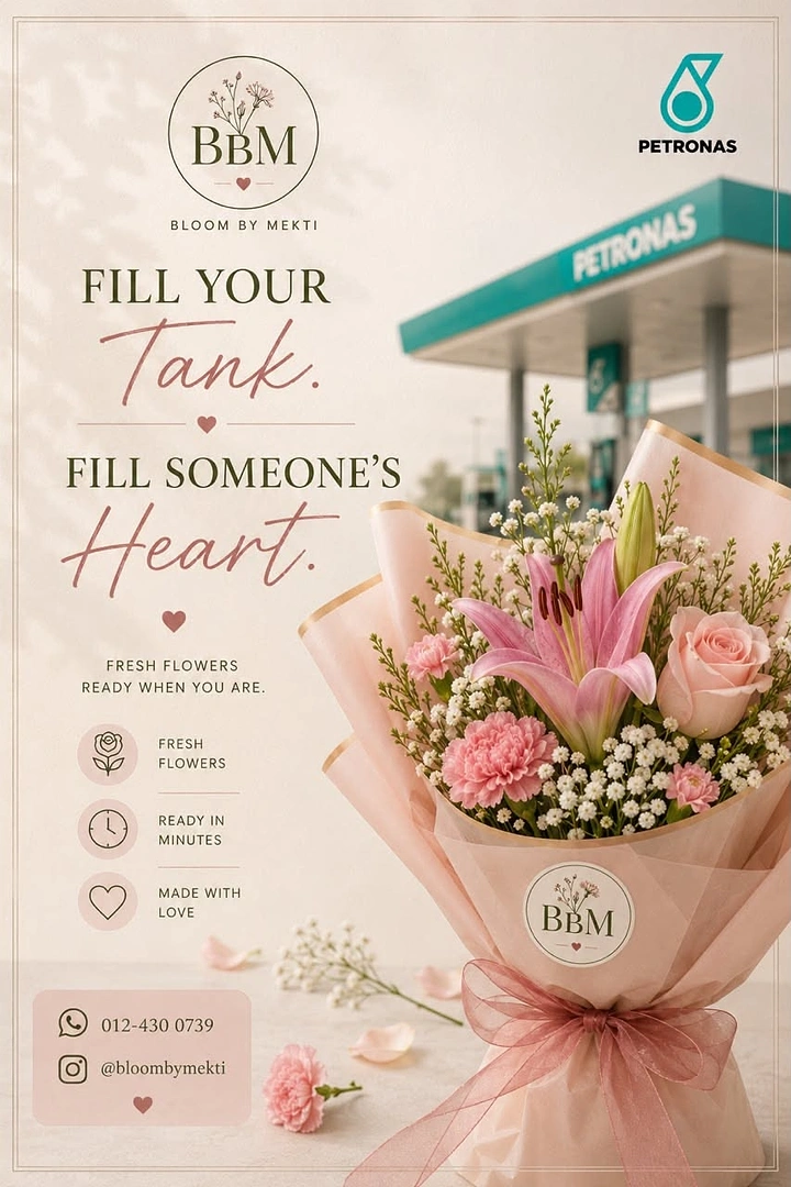 Florists creative ad: Witty 'Fill your tank, fill heart' co-brand