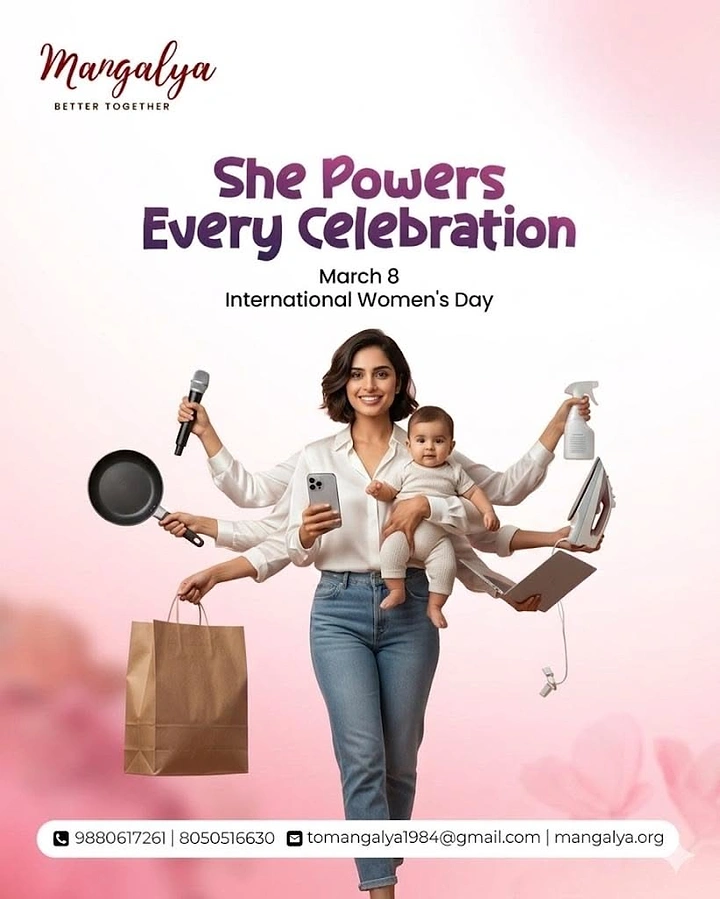 Women's Day creative ad: Multi-armed woman juggling every role