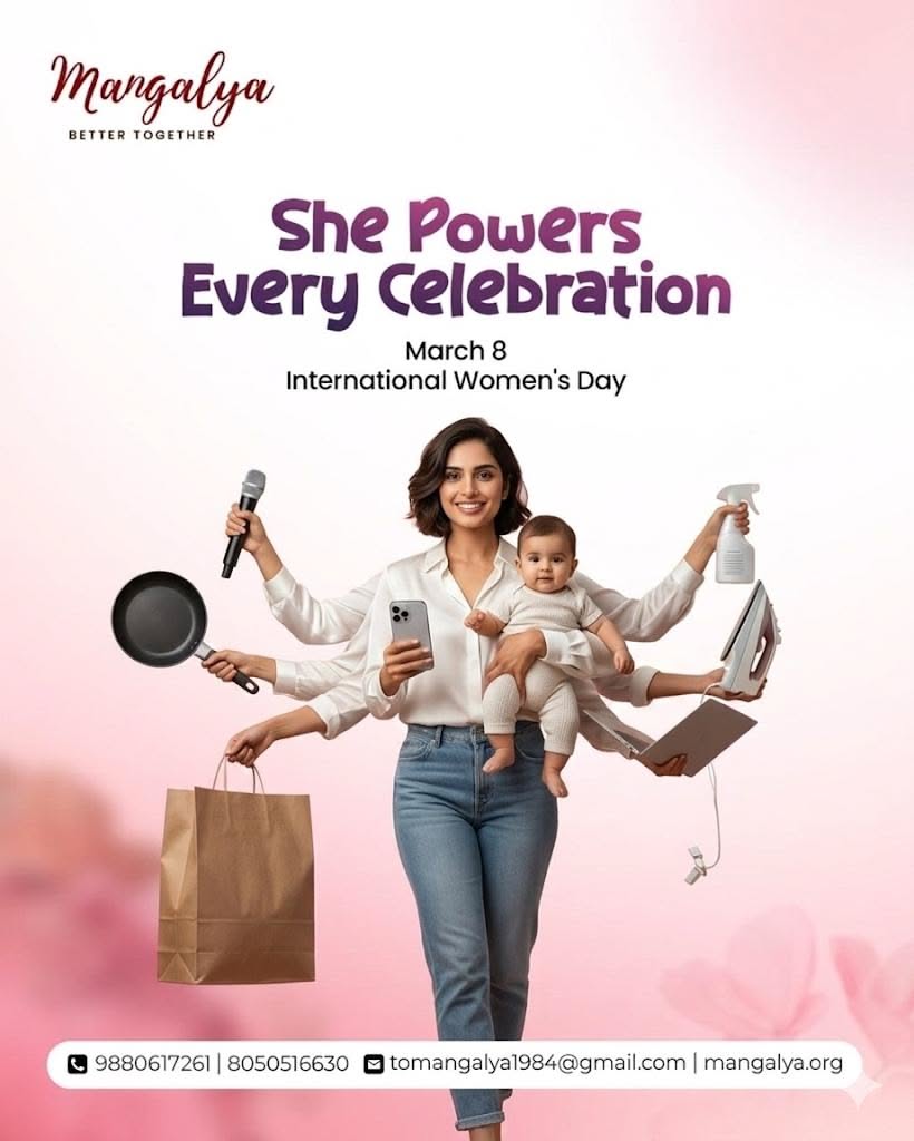 Multi-armed woman juggling every role