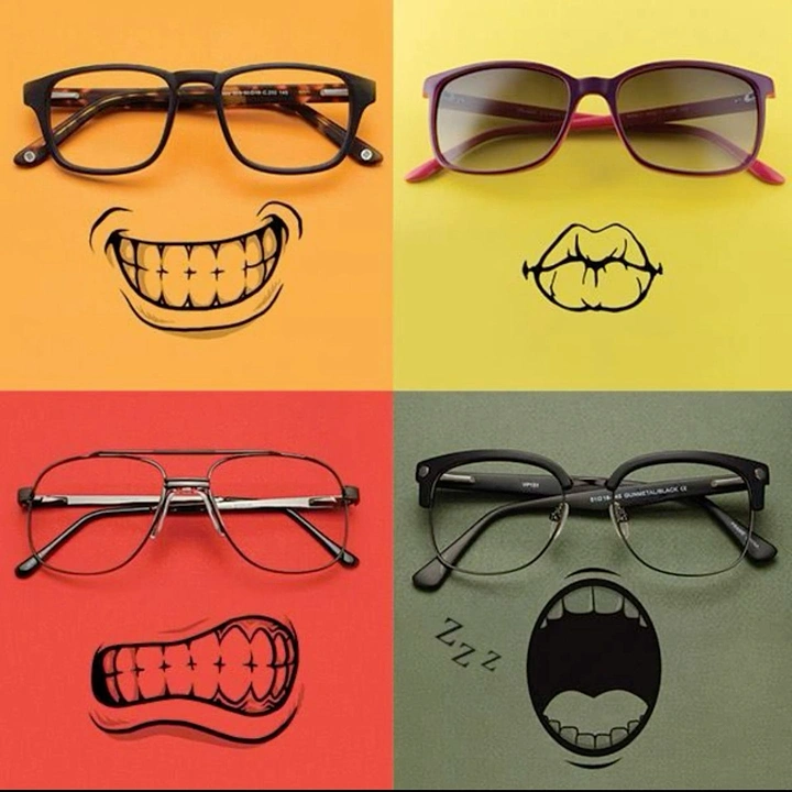 Opticians & Eye Care creative ad: Glasses become faces with drawn mouths