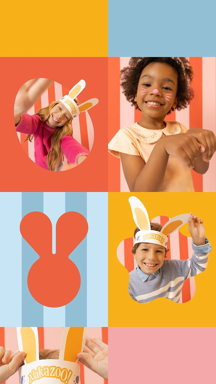 Easter creative ad: Smiling kids wearing paper bunny-ear headbands