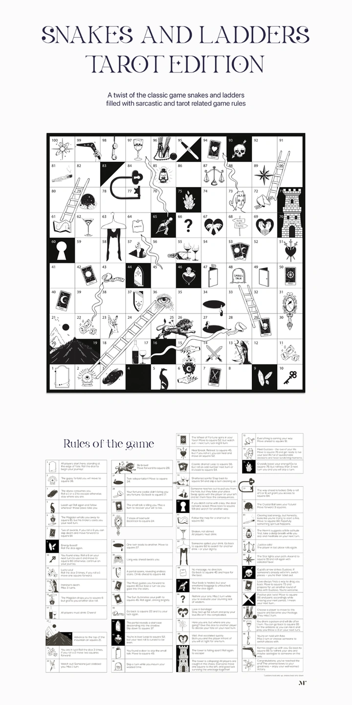 Board Games & Game Cafes creative ad: Snakes-and-ladders tarot reinterpretation