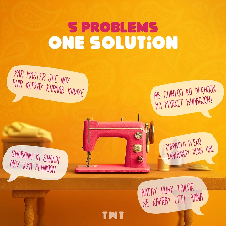 Tailors & Alterations creative ad: Customer complaint bubbles around machine