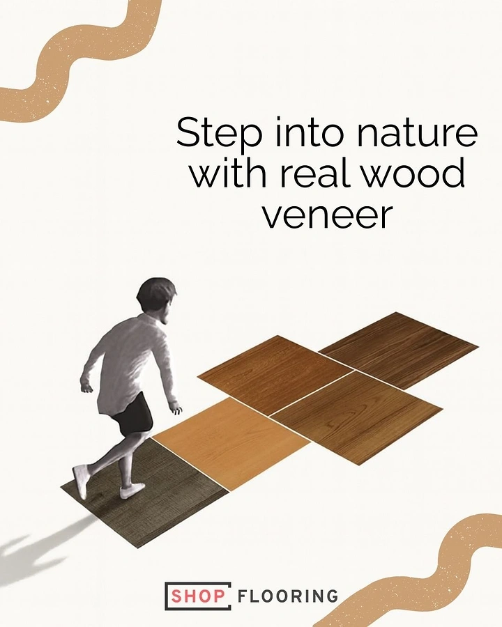 Wooden & Vinyl Flooring creative ad: Walking across wood samples into nature