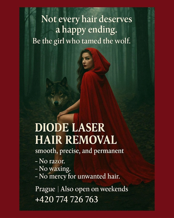 Laser Hair Removal Clinics creative ad: Little Red Riding Hood hair metaphor