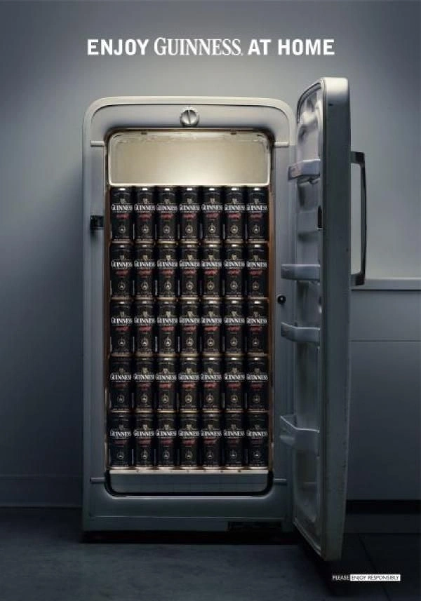 Creative ad: Retro fridge packed wall-to-wall with stout cans