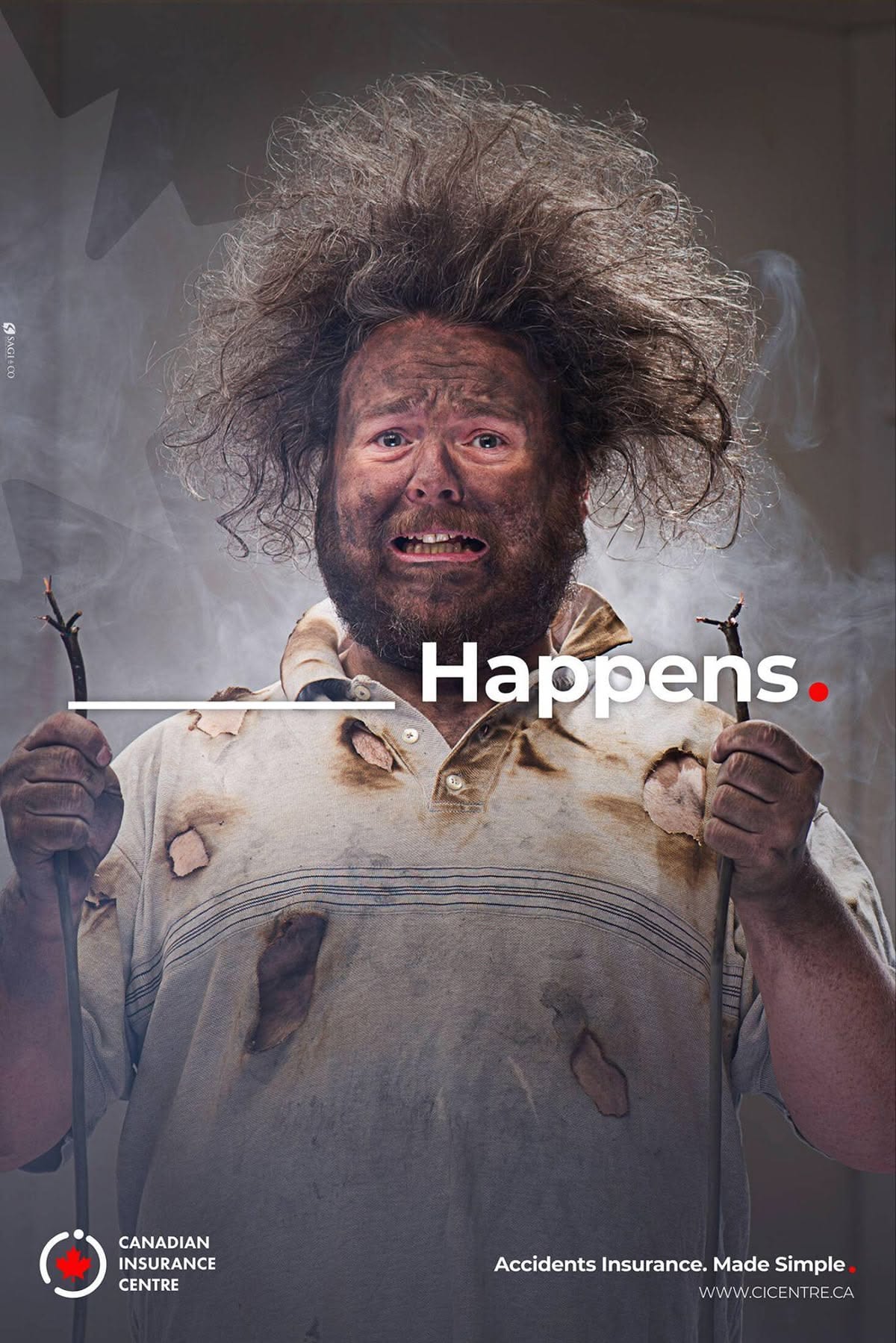 Poster: Soot-covered electrocuted man holding cut cables