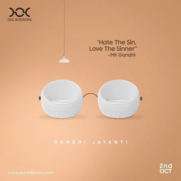 Gandhi Jayanti creative ad: Two round white wicker chairs forming Gandhi's spectacles