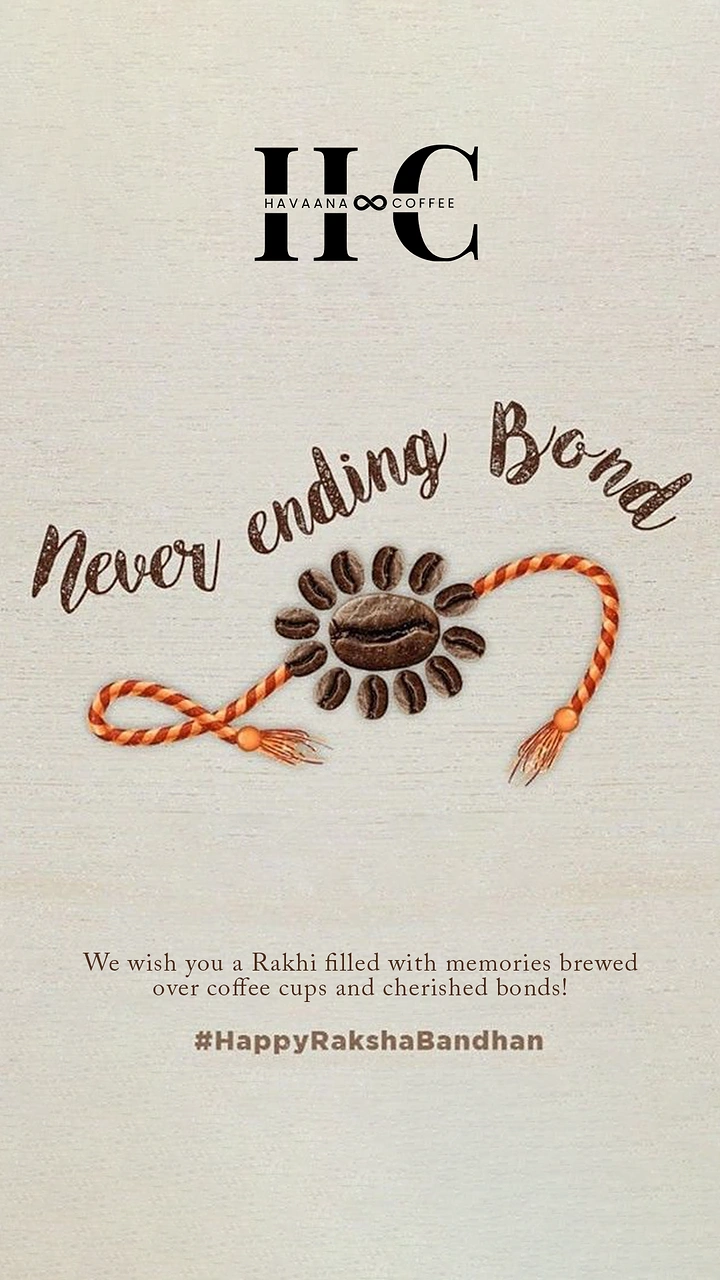 Raksha Bandhan creative ad: Rakhi made of coffee beans arranged as a flower on an orange thread
