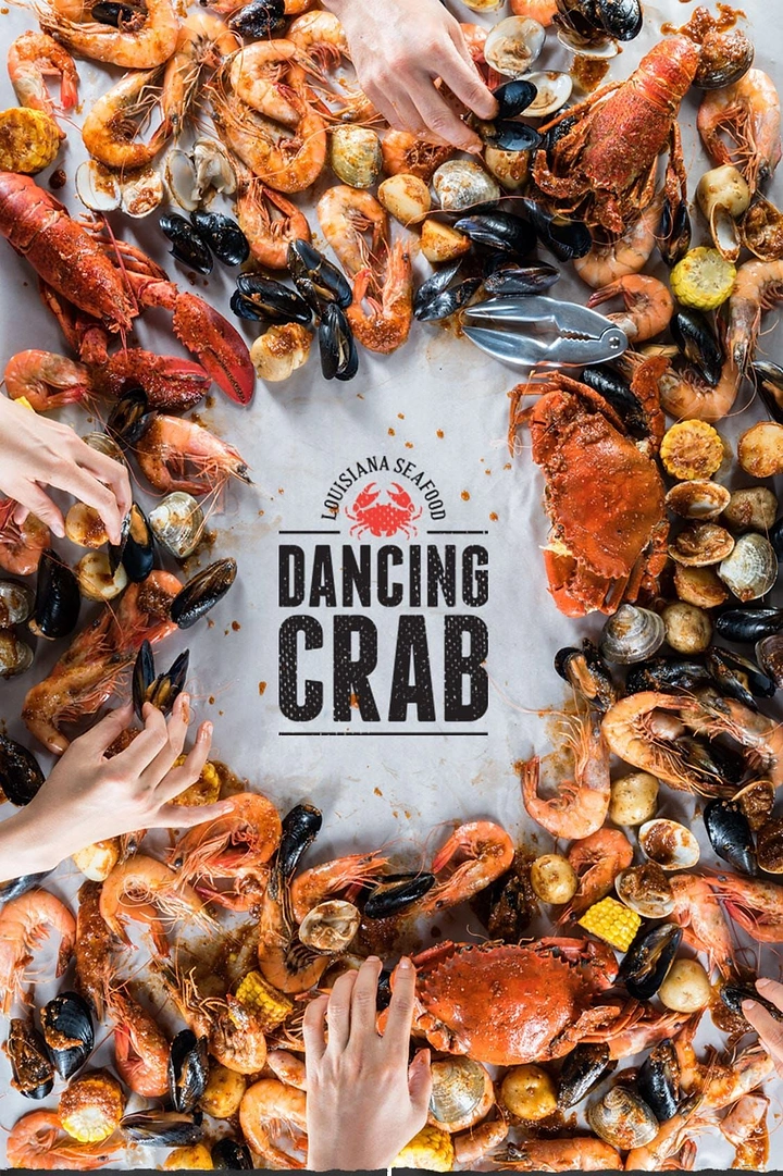 Seafood Restaurants creative ad: Hands create a dancing-crab feast