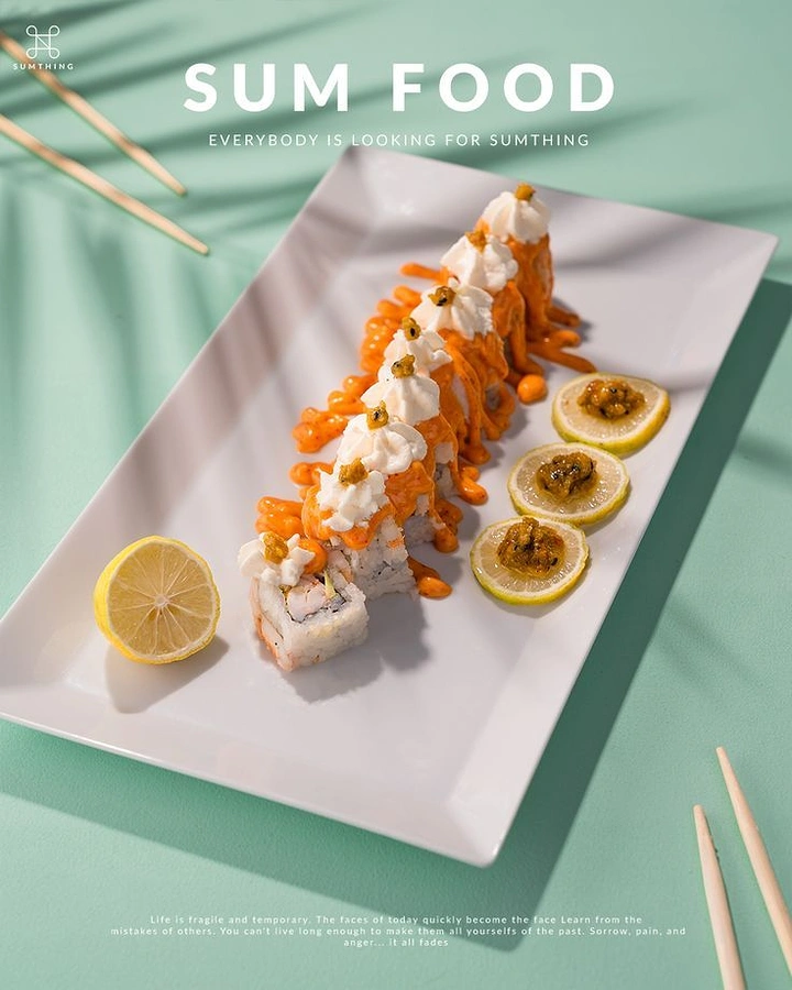 Sushi & Japanese Restaurants creative ad: Playful sum-food copy with styled product