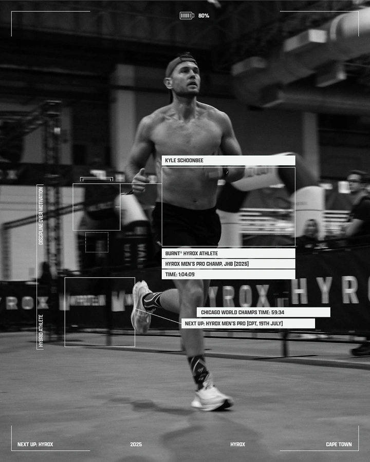 Gym & Fitness creative ad: Shirtless runner mid-stride on an indoor race course