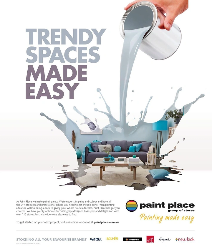 House Painters creative ad: Poured paint splash forms a living room