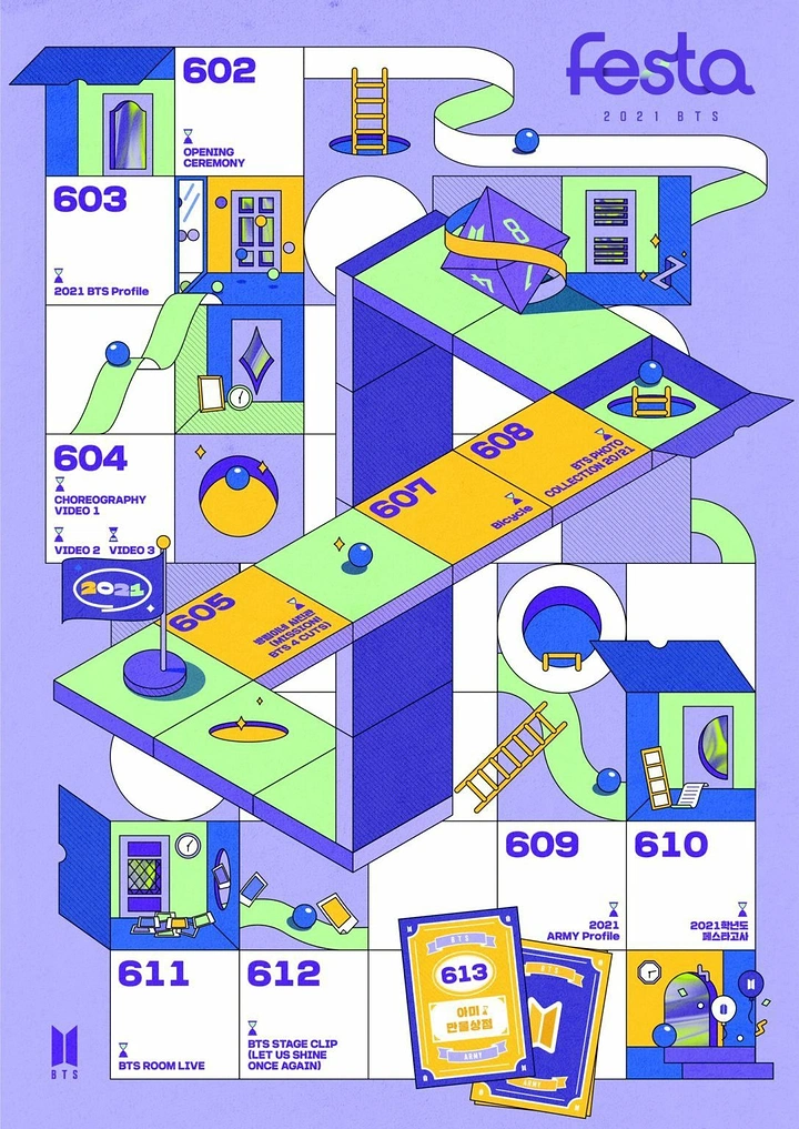 other-festival creative ad: Isometric snakes-and-ladders style calendar board