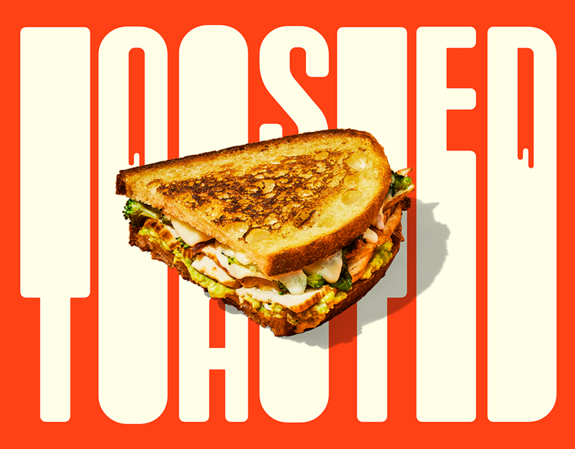 Banner: Toasted sourdough chicken avocado sandwich over giant type