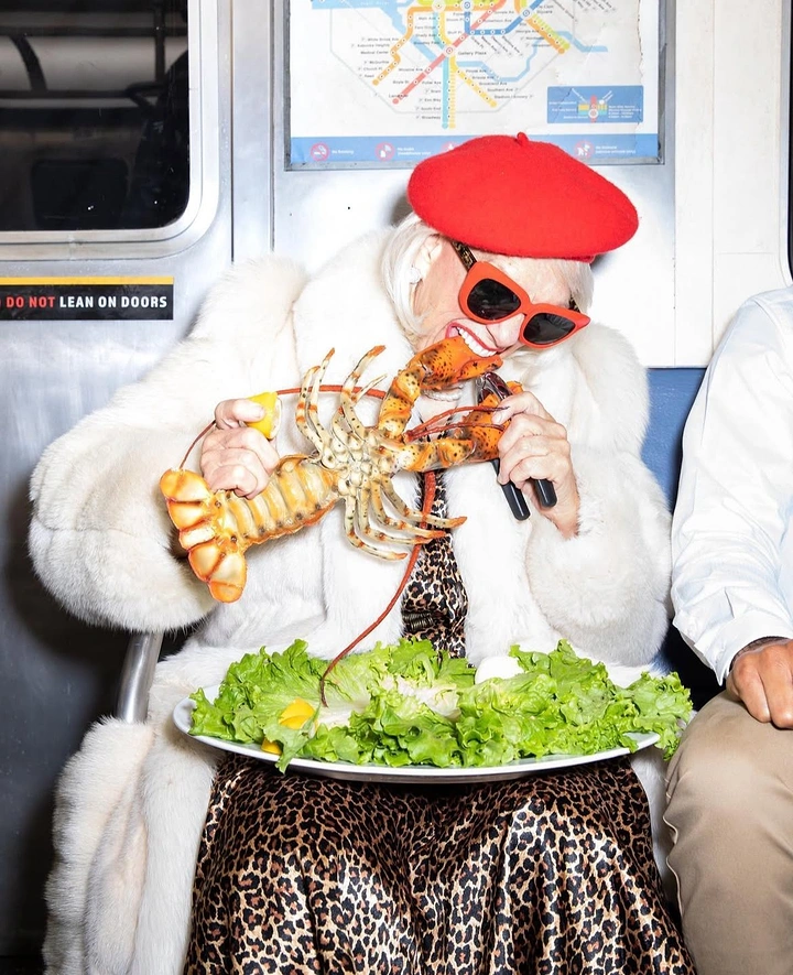 Seafood Restaurants creative ad: Surreal diner character and seafood platter