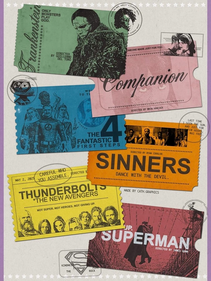 Cinemas & Movie Theatres creative ad: Now-showing films as retro ticket stubs