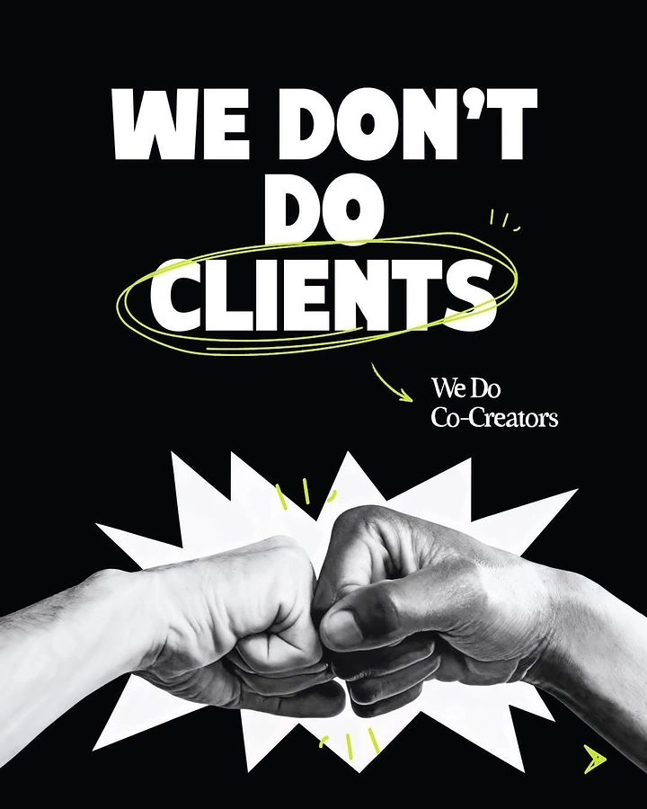 Agency creative ad: Witty 'co-creators not clients' fist bump