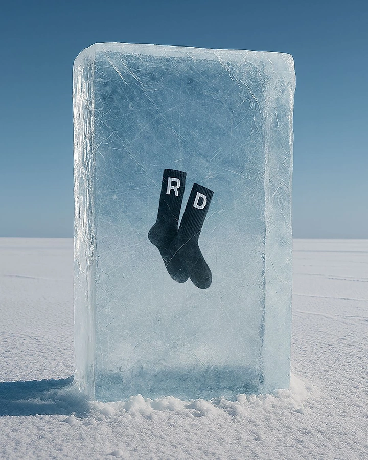 Socks Brands creative ad: Sock frozen as striking cold metaphor