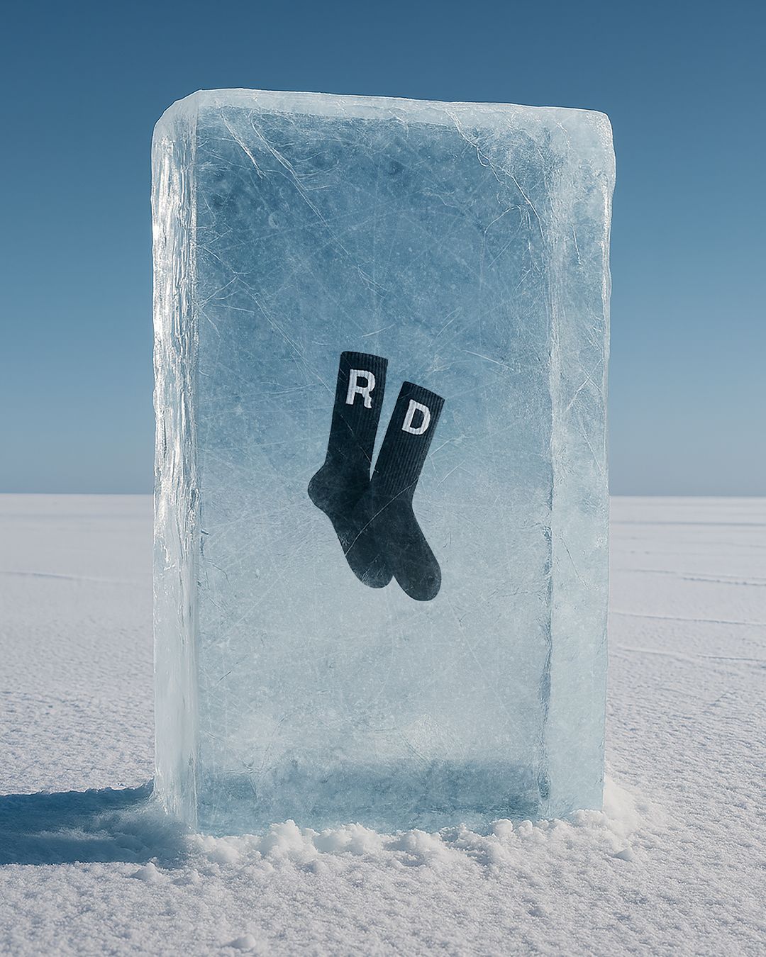 Instagram post: Sock frozen as striking cold metaphor