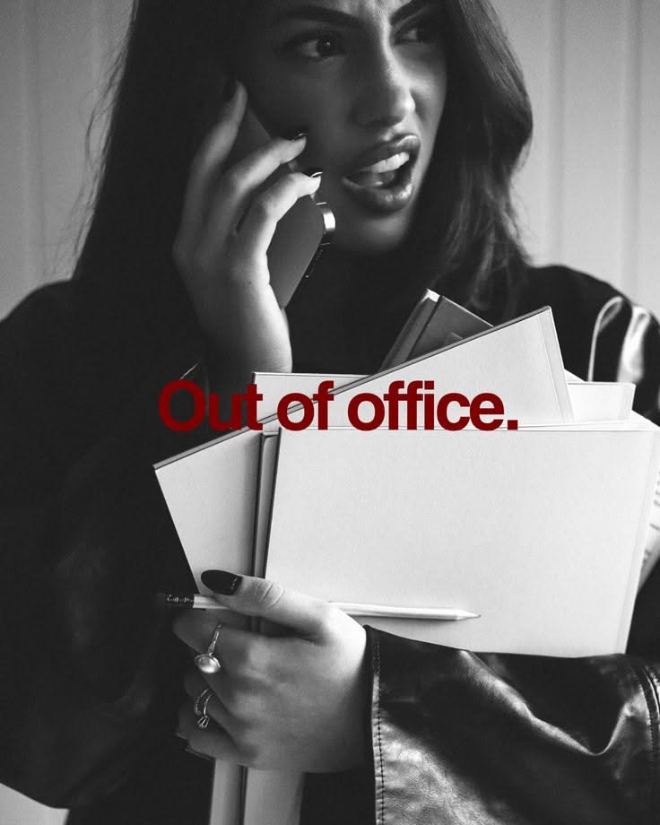 Instagram post: Out-of-office copy paired with office imagery