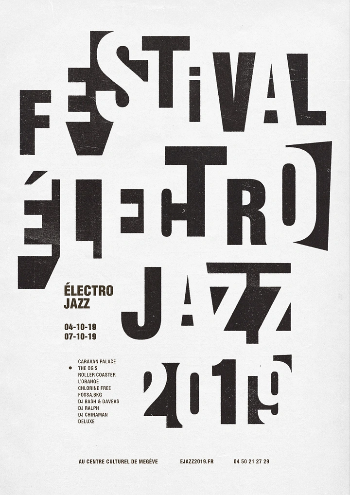 Creative ad: Collage of mismatched black letterforms making up the festival title