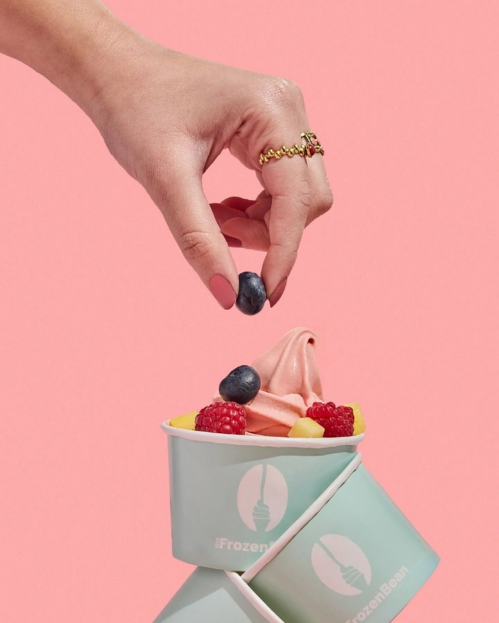 Frozen Foods & Ready-to-Cook creative ad: Artful geometric frozen-dessert serving shot