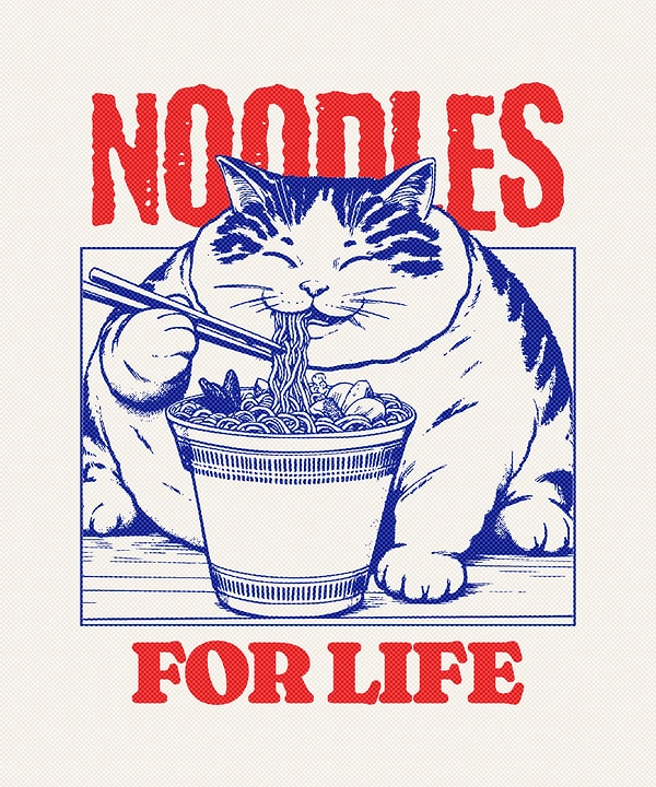 Instant Noodles & Pasta Brands creative ad: Cat mascot gives noodles playful character