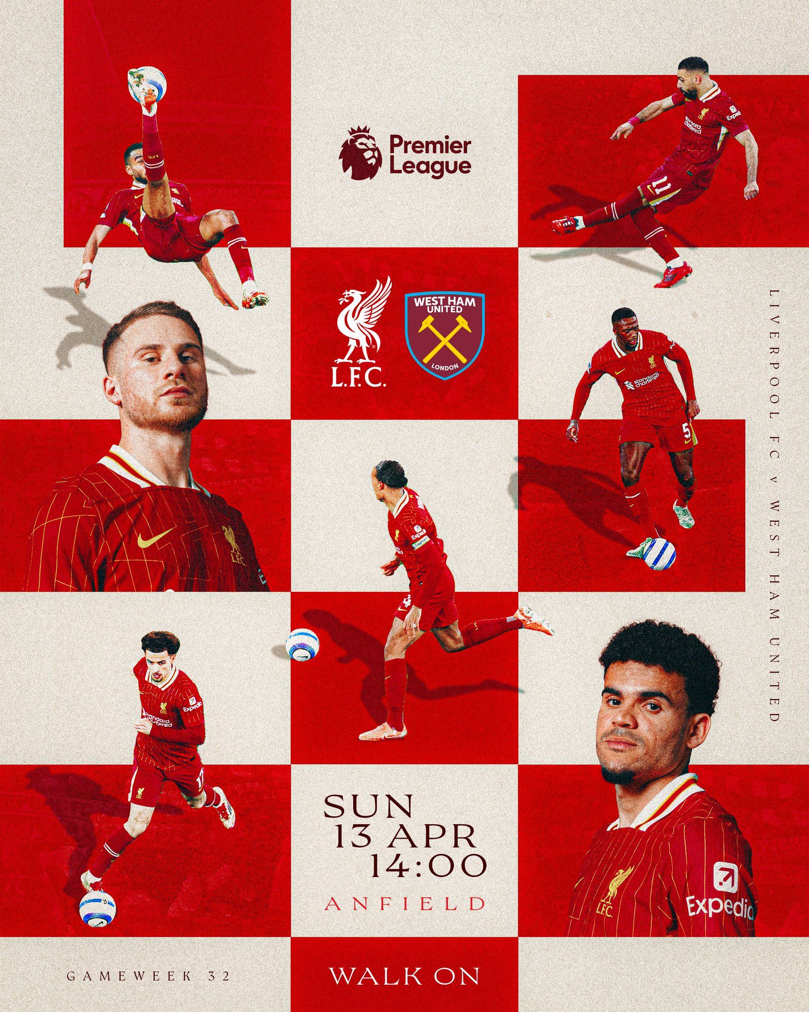 Instagram post: Red-kit players arranged in a red and cream checkerboard