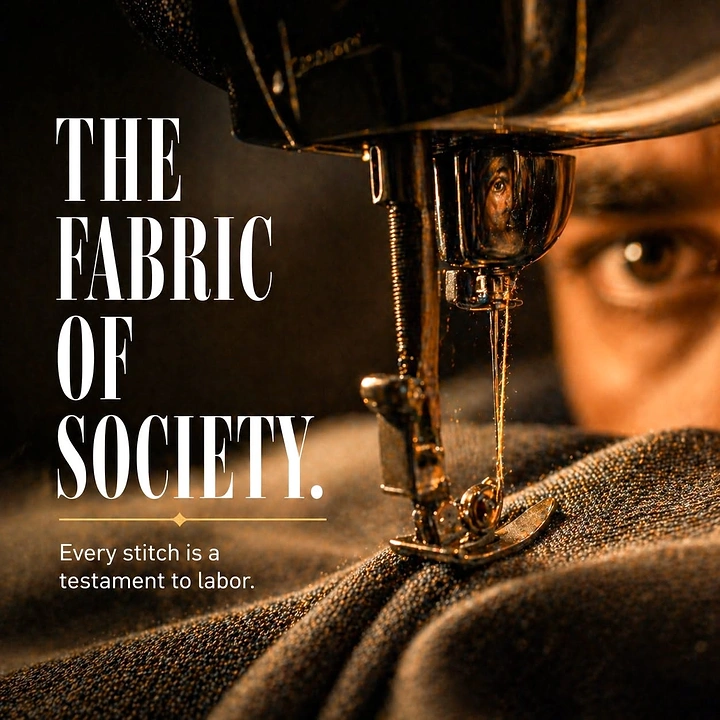 Tailors & Alterations creative ad: 'Fabric of Society' pun, cinematic eye