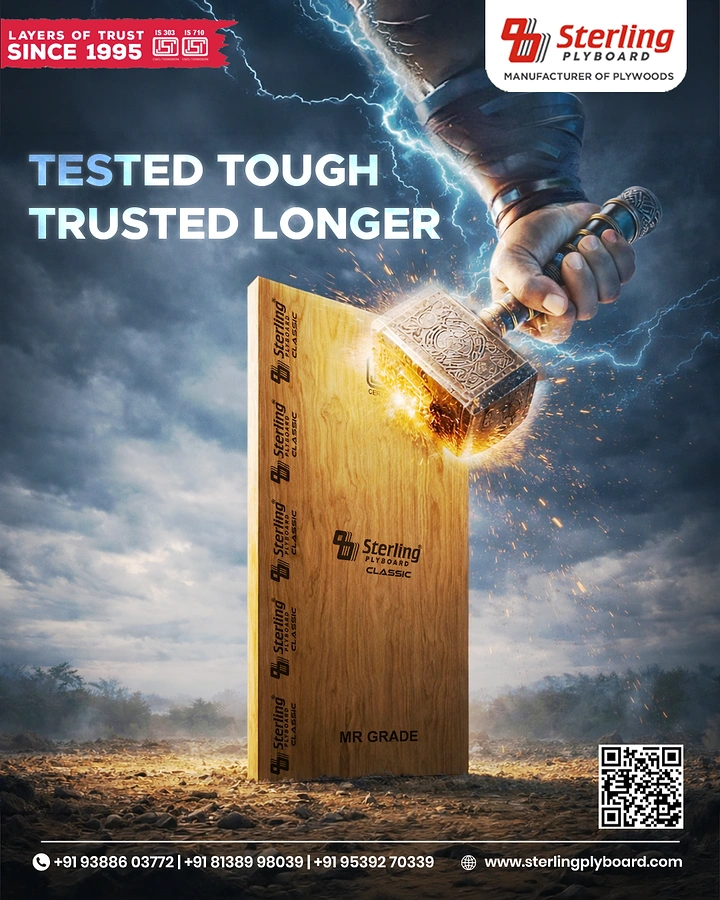 Carpenters & Woodwork creative ad: Hammer strike with lightning tests plywood
