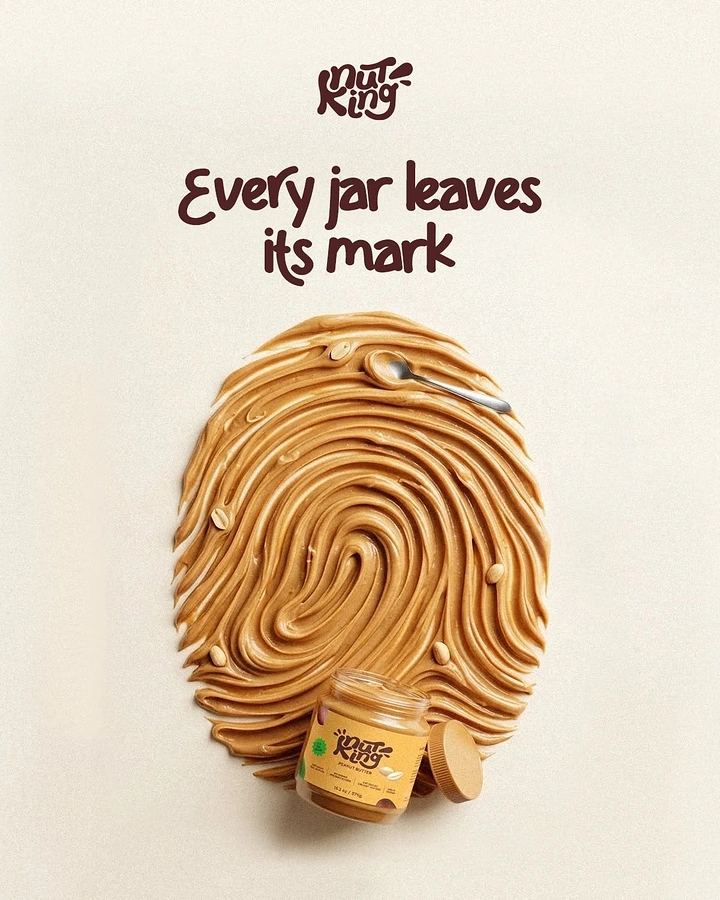 Creative ad: Peanut butter spread sculpted into a giant fingerprint