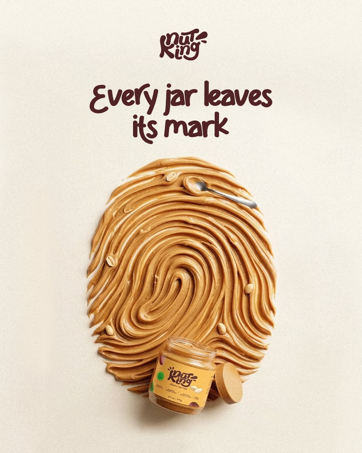 Instagram post: Peanut butter spread sculpted into a giant fingerprint, slide 1