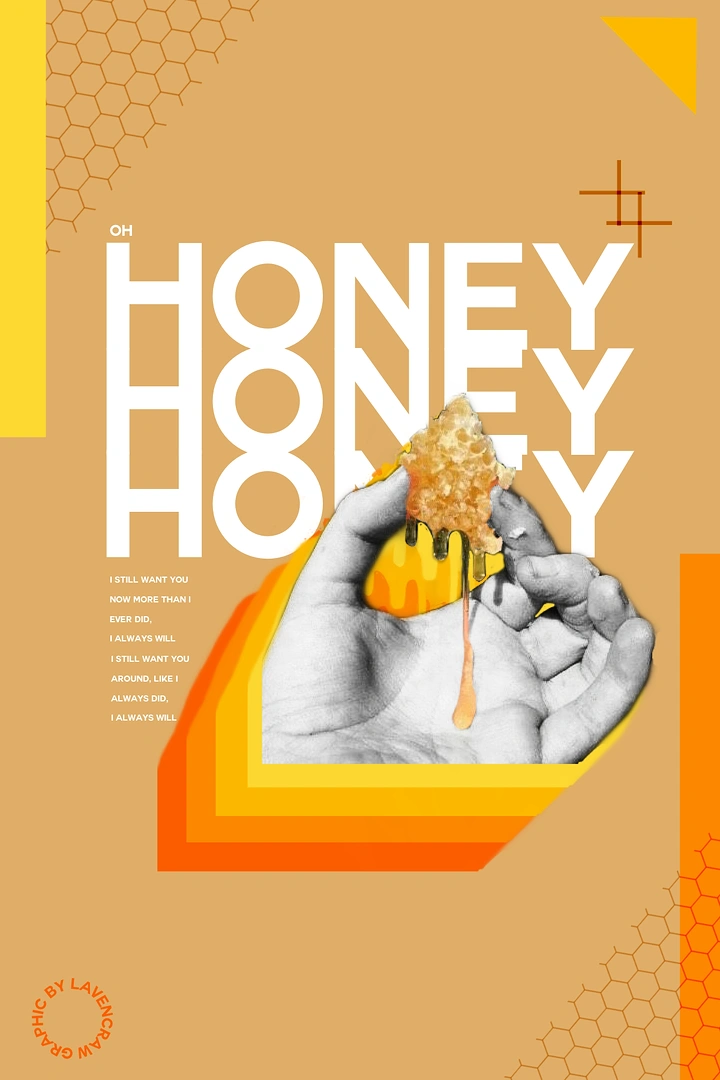 Honey Brands creative ad: Hands and typography create editorial concept