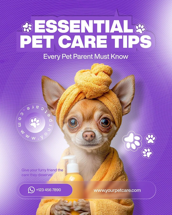 Pet Grooming creative ad: Chihuahua in towel turban spa pun