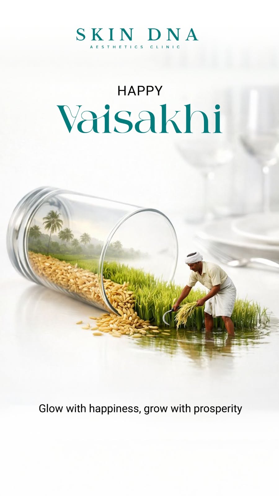 Surreal miniature harvest scene spilling out of a tipped glass jar