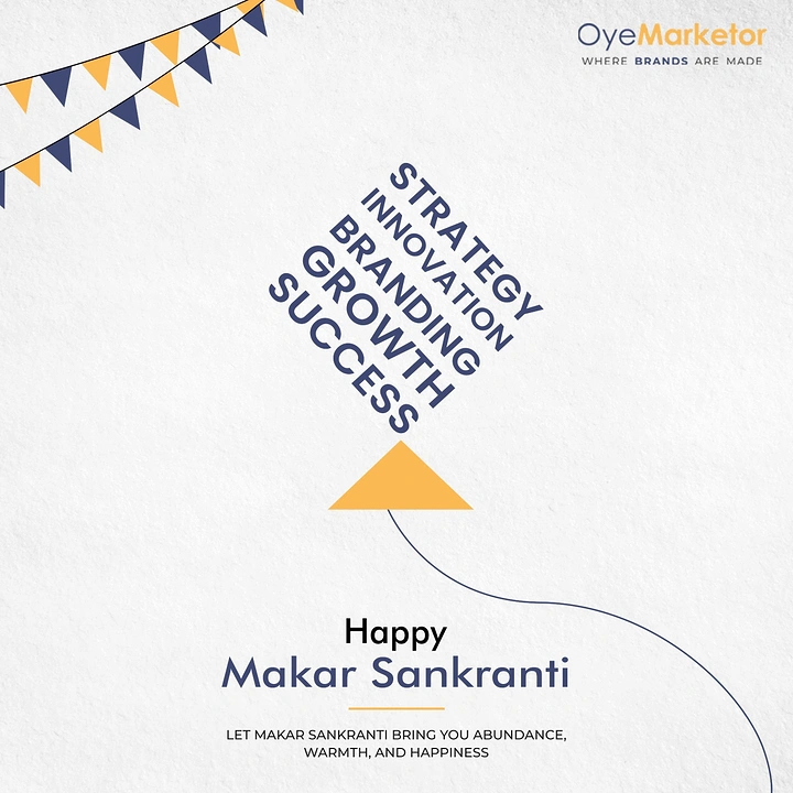 Makar Sankranti creative ad: Kite made of stacked service words in a rotated square