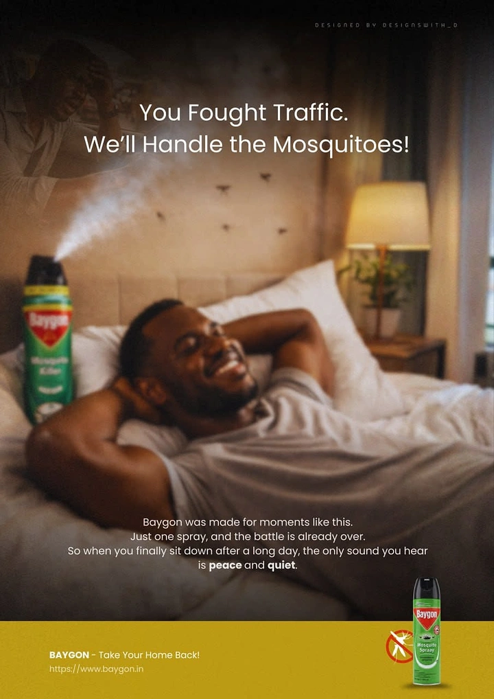 Pest Control creative ad: Witty 'you fought traffic' restful copy