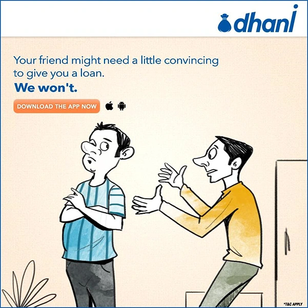 Personal & Business Loans creative ad: Cartoon turns loan persuasion into a scene