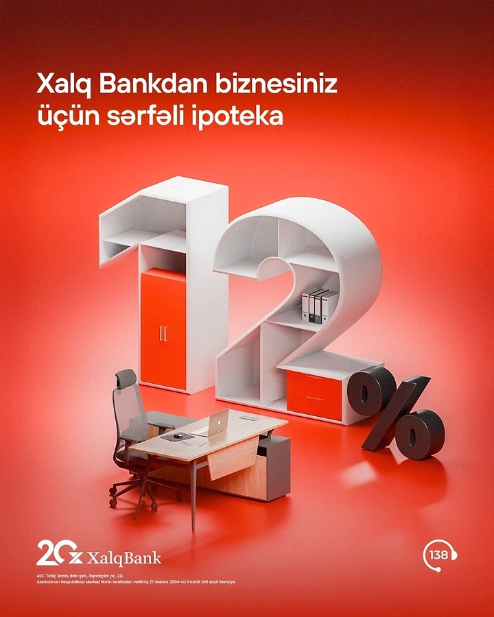 Furniture creative ad: 3D '12%' numerals built as office shelving beside a desk