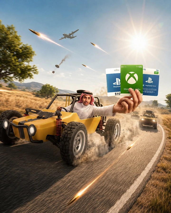Gaming & Esports creative ad: PUBG-style buggy chase delivering gift cards