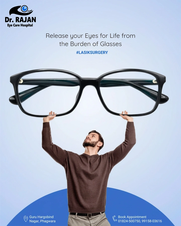 Opticians & Eye Care creative ad: Man lifting giant glasses: burden of glasses