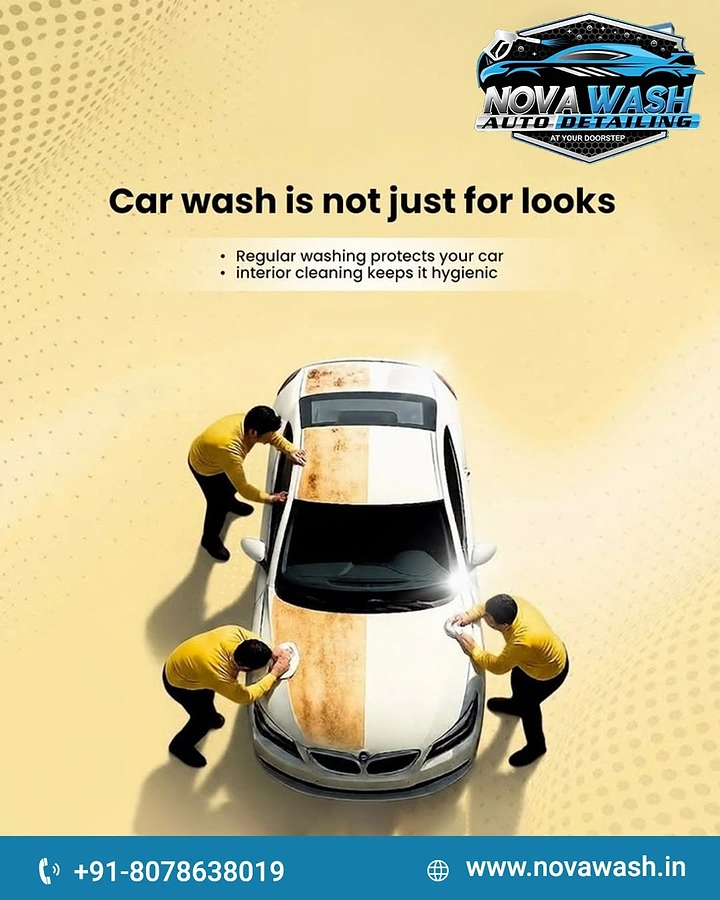 Car Wash & Detailing creative ad: Top-down half-dirty car being cleaned