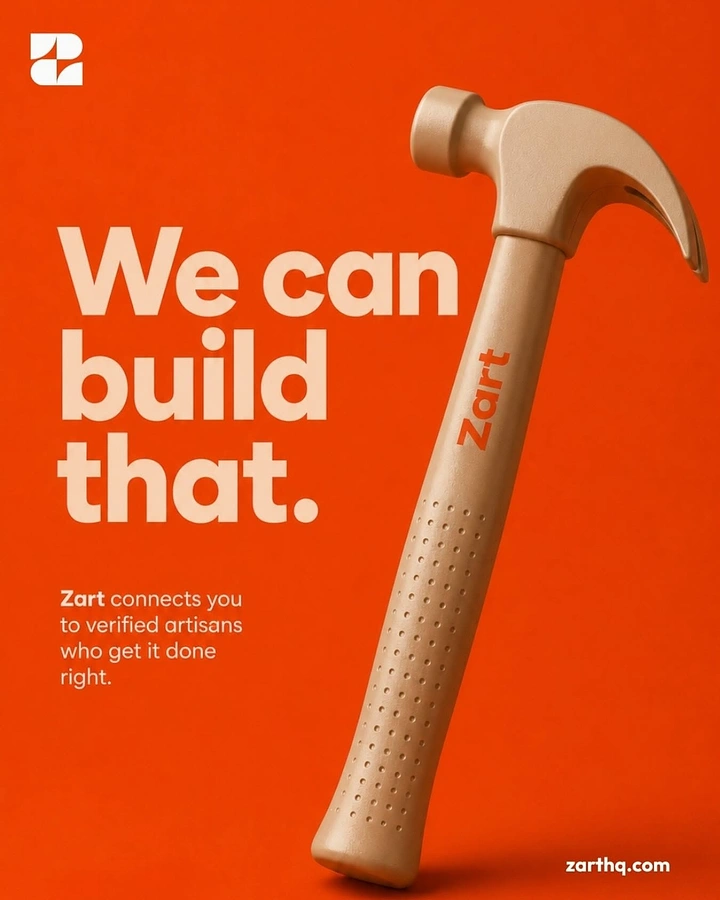 Creative ad: Monochrome beige claw hammer standing upright