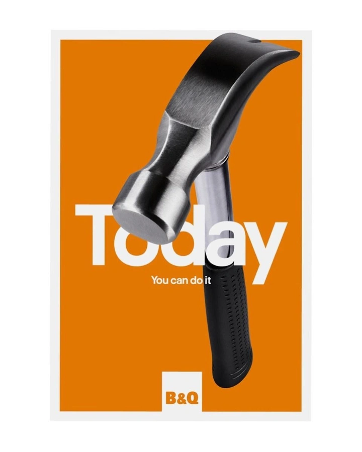 Hardware Stores creative ad: Steel claw hammer overlapping a giant word