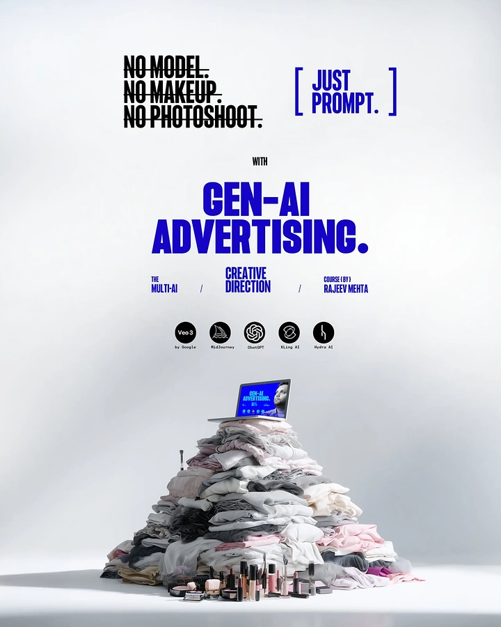 Agency creative ad: Laptop on top of a huge pile of clothes and makeup