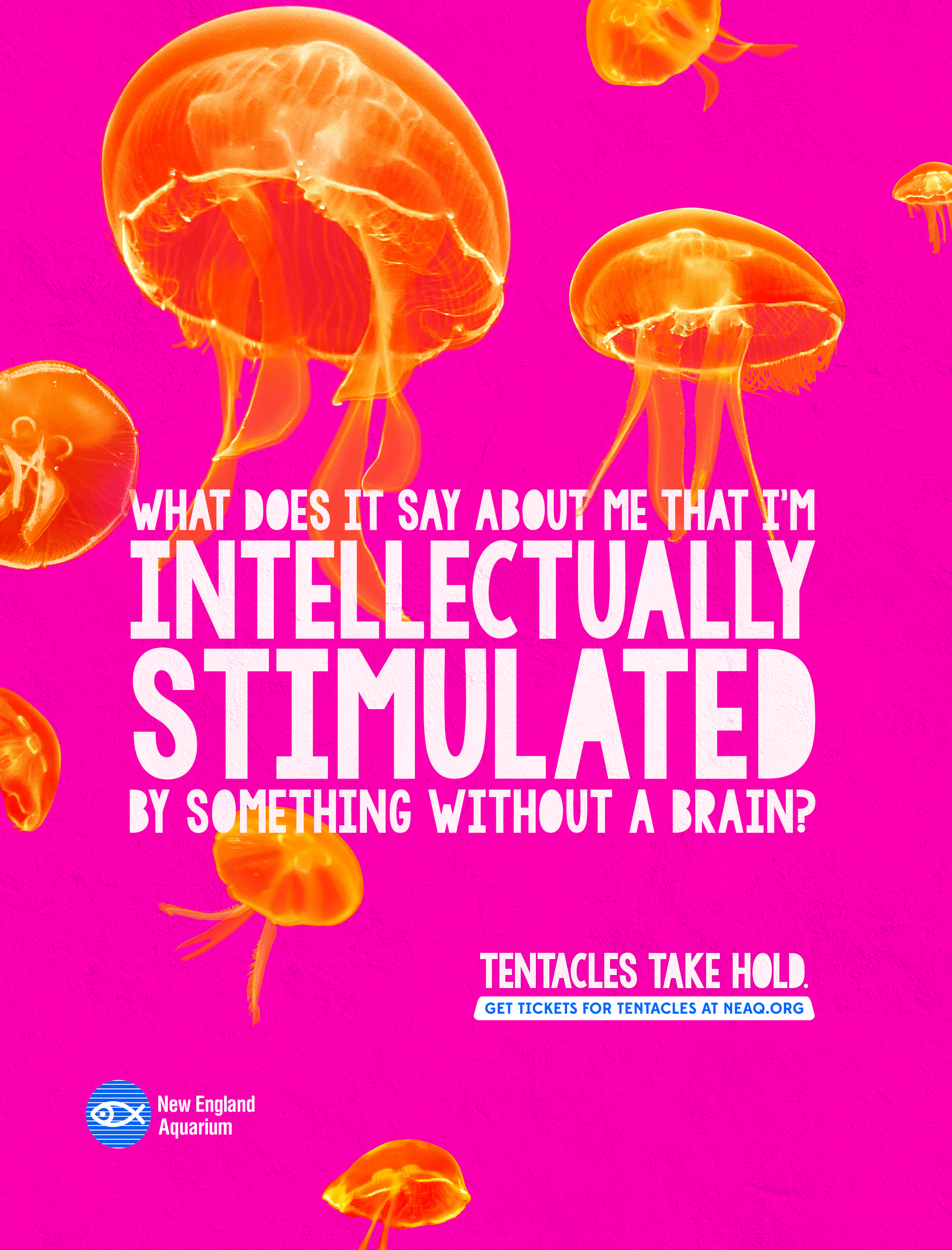 Poster: Glowing orange jellyfish on hot pink