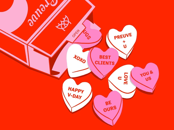 Valentine's Day creative ad: Candy conversation hearts spilling from a branded box